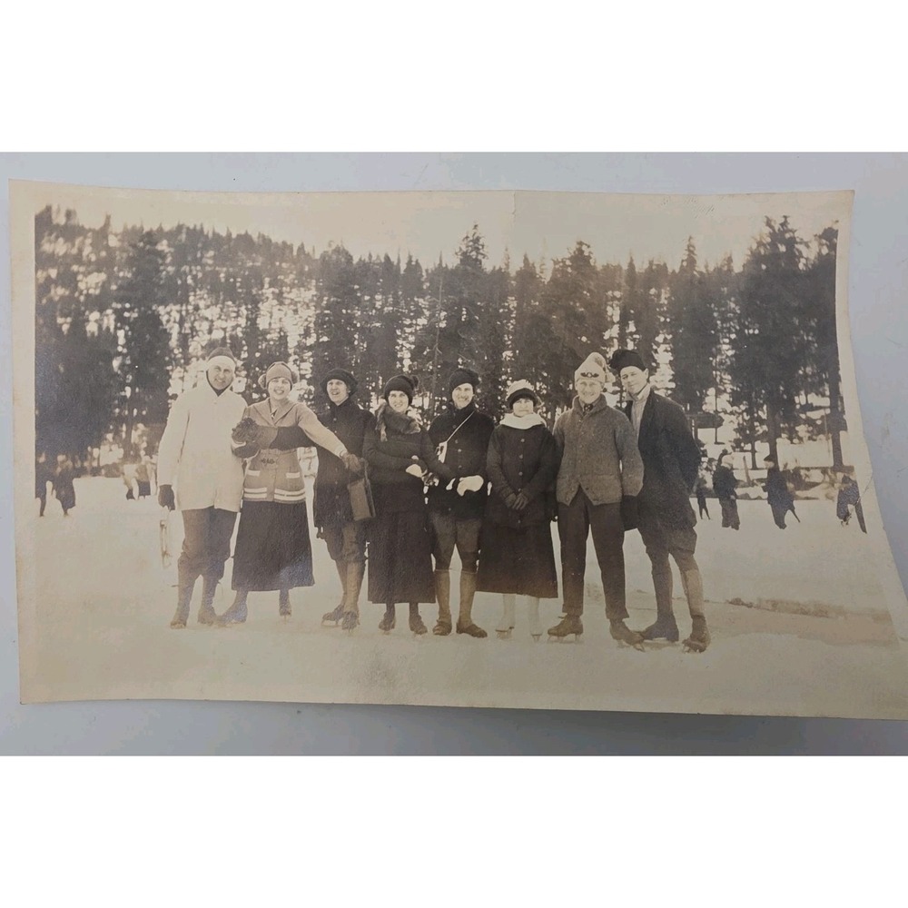 Vintage Black And White Photo At The Snow/Skiing Early 1900s 5.5" X 3.5"